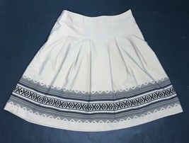 Loft Tan w Black Geometric Trim Pleated A-Line Skirt Size 8 Retro Mod - £6.29 GBP