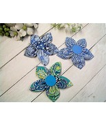 Handmade SUMMER BLUES FLOWERS - 3 Fabric Refrigerator Magnets - Floral/Paisley   - $8.50