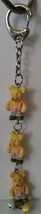 3 Teedy Bear In A Row-Purple Pants (Gold Silver Bell) Keychain - $10.00