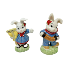 Vintage Handpainted Pair of Girl and Boy Easter Bunny Figurines 4&quot; Lot of 2 - £11.25 GBP