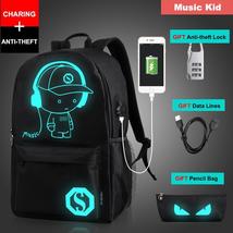 Student School Backpack Anime Luminous Usb Charge Laptop Computer Backpa... - $45.00