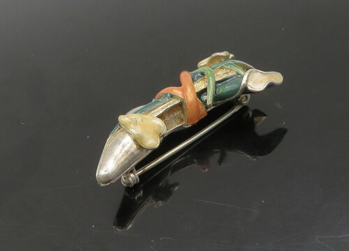 KENNETH JAY LANE 925 Silver - Vintage Enamel Floral Shoe Brooch Pin - BP8998 Item image 4
