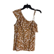 Old Navy Womens Shirt Size Medium Brown Floral Ruffle Off Shoulder Knit Top - £16.86 GBP