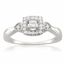 0.26Ct Princess &amp; Round Diamond Halo Promise Engagement Ring 14K White Gold Over - £79.91 GBP