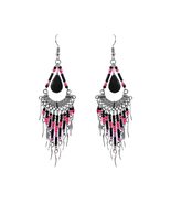Teardrop Stone Cabochon Multicolored Long Seed Beaded Metal Chandelier D... - €15,45 EUR