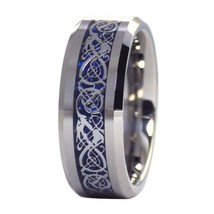 Tungsten Celtic Ice Dragon Ring Blue Carbon Fiber Wedding Band 8mm Sizes 6-16 - £11.71 GBP