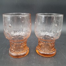 Set of Two Anthropologie Retired Embossed HELIANTHUS Pink Glass Water Goblets - £31.84 GBP