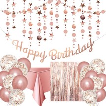 Rose Gold Birthday Party Decoration - Happy Birthday Banner, Glitter Circle Dot  - £18.18 GBP