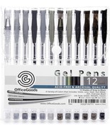 OfficeGoods Grey &amp; Black Gel Pens + Refills - 12 Premium Colors - Fast D... - £20.73 GBP