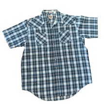 Ely Cattleman Tall Man Vintage Plaid Pearl Snap Button Short Sleeve Shirt Blue  - £21.41 GBP