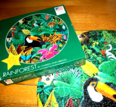 Jigsaw Puzzle 500 Pieces Round Shaped Rainforest Birds Animals Flowers C... - $14.84
