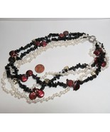 GENUINE Pearls Black Onyx Smoky Quartz Briolette Stone Toggle 4 Strand N... - £62.32 GBP