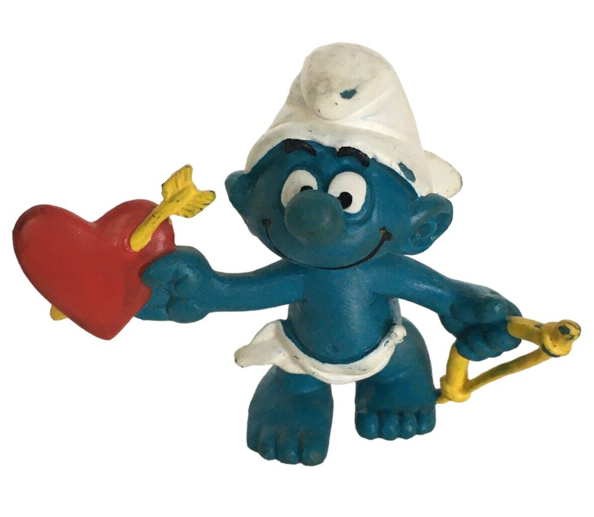Schleich Cupid Smurf 1981 Heart Valentine Figurine PVC Peyo Bow Arrow - £7.85 GBP