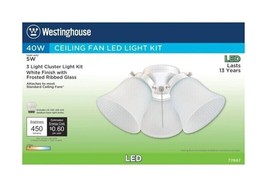 Westinghouse 7784700 Ceiling Fan 3Light Cluster Kit White w/Frosted Ribbed Glass - £26.11 GBP