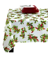 Winter Berries Holly Tablecloth Christmas Jacquard Textured Printed 52x7... - £28.63 GBP
