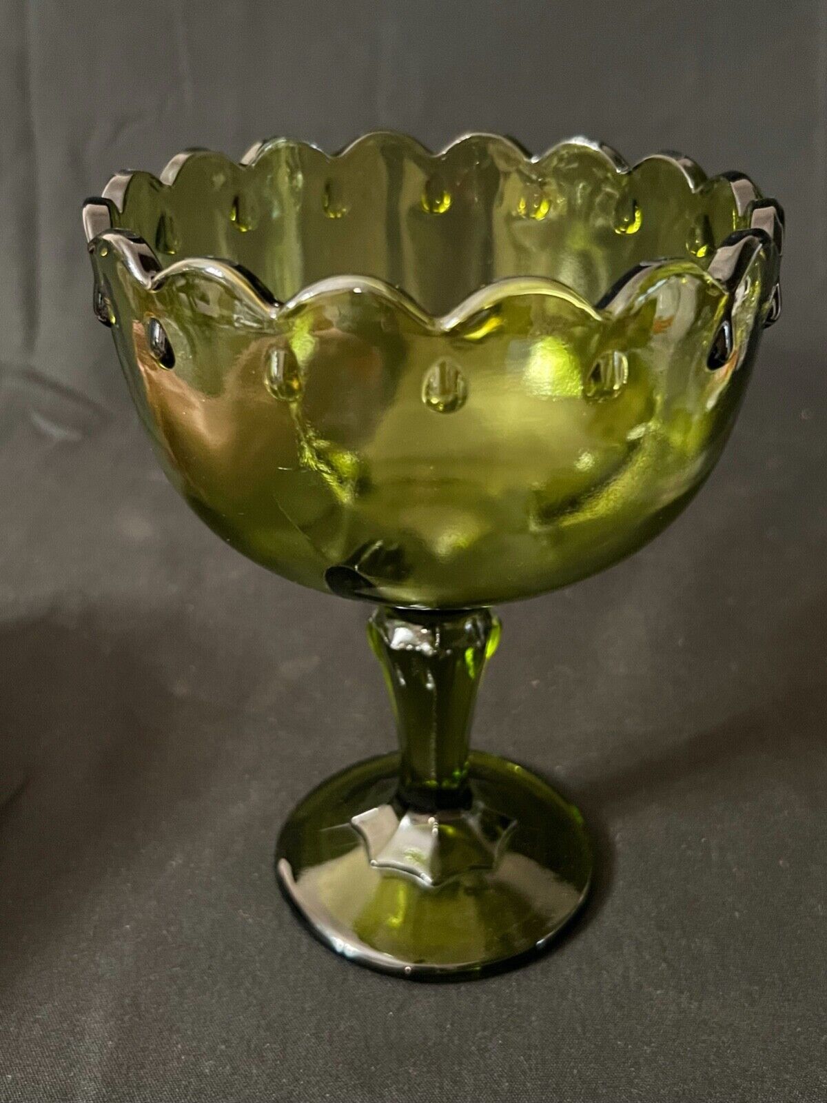 Primary image for Vintage Green Indiana Glass Compote with Teardrop Pattern