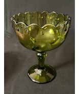 Vintage Green Indiana Glass Compote with Teardrop Pattern - £11.78 GBP