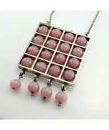 1960s 1970s Pink Glass 835 Silver Handmade Pendant Necklace, oFFER! - $336.38 CAD