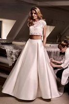 WHITE A-line Satin Maxi Skirt Women Custom Plus Size Pleated Wedding Party Skirt image 1