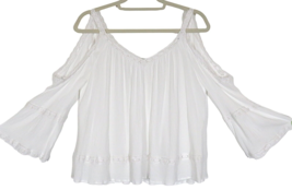 Rebecca Minkoff White Beachy Boho Gauze Eyelet Flare Sleeve Top Size M - £56.01 GBP