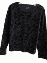 Ladies Top Size M Black Flock on Black  Crew Neck L/S Top by ORVIS $60 V... - $25.64