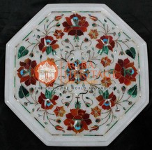 12&quot; Marble Top Coffee Table Carnelian Marquetry Floral Inlay Art Christmas Gifts - £318.38 GBP