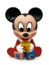 1984 Disney Mickey Mouse Holding ABC Blocks Hard Vinyl Plastic Figure Shelcore - £9.83 GBP