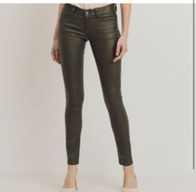 Rubberband Stretch Women&#39;s Green Faux Leather Skinny Pants Pockets 28 NWT - £23.65 GBP