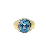 Gold Plated Swiss Blue Topaz Statement Ring 10x12 Mm Oval Blue Topaz Big... - $118.79