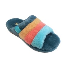 UGG Fluff You Stripes Sheepskin Slippers Mens Size 9 Marina Blue Multi-Color - £34.00 GBP