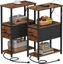Tutotak Set Of 2 Small Narrow End Table With Charging Station,, Brown Tb... - $64.93