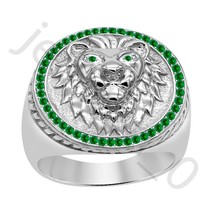 0.40 Ctw Lab Created Emerald 14K White Gold Over Wedding Lion Men&#39;s Ring - £35.21 GBP