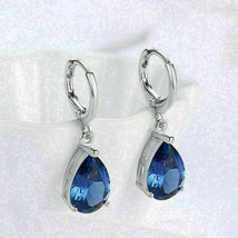 4Ct Pera Taglio Blu Finto Zaffiro Goccia/Pendente Earring&#39;s 14k Bianco Dorato - £154.56 GBP