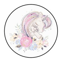 30 Watercolor Unicorn Envelope Seals Labels Stickers 1.5&quot; Round Mommy &amp; Baby - £5.86 GBP