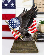 Patriotic Pride And Honor Bald Eagle Clutching American Flag Statue 10.7... - $43.95