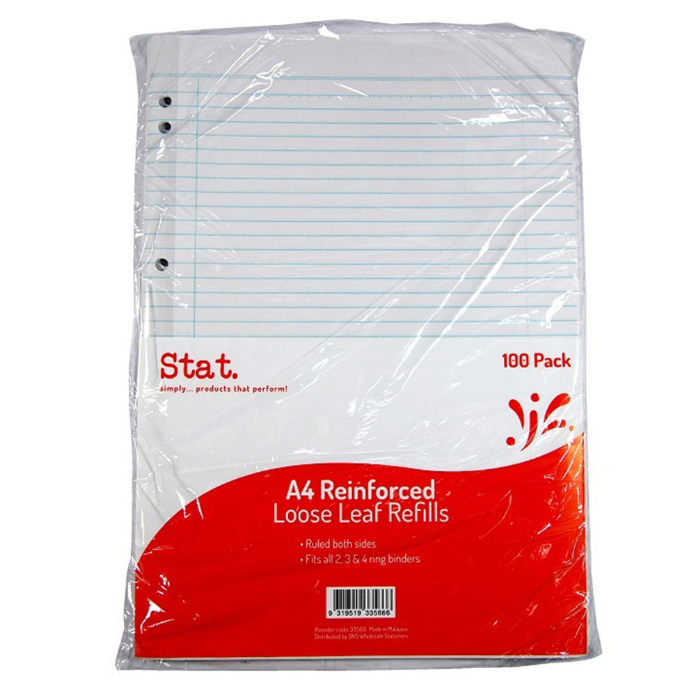 Stat A4 Ruled Loose Leaf Reinforced Refills 100pcs - $30.52