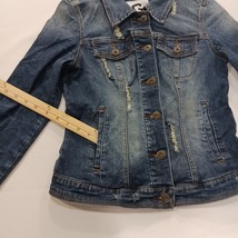 G by Guess Women's Blue Denim Distressed Long Sleeves Jacket Pockets Size Medium image 4