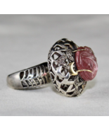 Antique Pink Tourmaline Carved Diamond 18k Gold Silver Cocktail Victoria... - €558,43 EUR