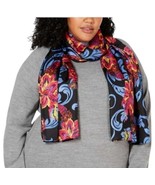 Echo Floral Silk Scarf Black Multi-Color Lightweight Womens Accessory On... - $19.73 CAD