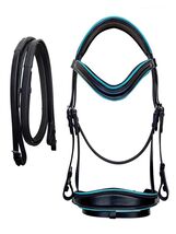 Horse Cob English All-Purpose Trail Black Leather Turquoise Bridle Reins - $1,023.97 MXN