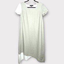 KEDZIOREK lagenlook tan &amp; white layered linen short sleeve midi dress size 8 - £37.78 GBP