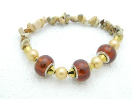 VTG Polished Stone Faux Amber Gold Tone Bead Stretch Bracelet - $19.60