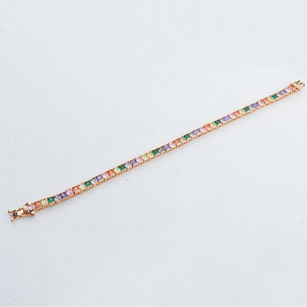 Brass 4 mm Wide Square Chain Bracelet 16/17/18 cm With Full Blue/Rainbow/White Z - £45.15 GBP