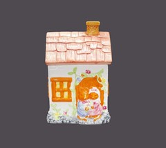 Mouse couple canister. Mice bride, groom doorway of country cottage. Flaws. - £60.22 GBP