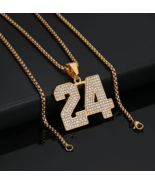 Baseball 14K Gold Plated Iced CZ 24 Number Pendant Chain 24&quot; Drip Neckla... - $433.33 MXN