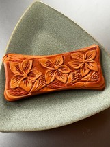 Nicely Carved Ex-Large Rusty Orange Three Flowers Rectangle Stone Pendant or - £30.53 GBP