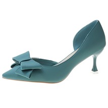 Blue Bowtie Thin Heeled Pumps Women Autumn PU Leather Slip on High Heels Shoes W - £22.31 GBP