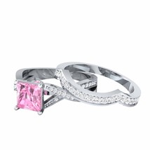 3.25 ct Baby Pink &amp; White Sapphire 925 Sterling Silver Bridal Ring Set Free Size - $113.16