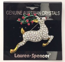 Lauren Spencer Genuine Austrian Crystal Christmas Rudolph Reindeer Brooch Pin - £18.87 GBP