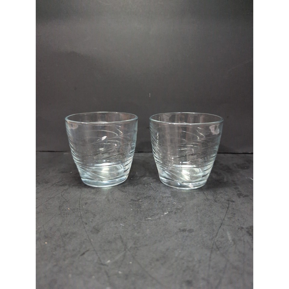 Libbey Short Swirl Tumbler Glasses Set of 2, Vintage Glassware, Heavy Ba... - $11.88